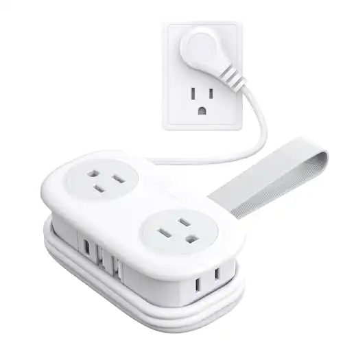 Travel Power Strip 4 Outlets 3 USB Ports (1 USB C) with 4FT Wrapped Short Extension Cord