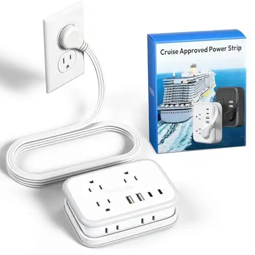 Flat Plug Power Strip with 6 Outlets 4 USB Ports(2 USB C), 4ft Extension Cord Wrapped Around