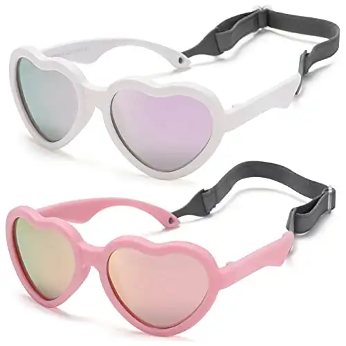 Flexible Heart Shaped Baby Polarized Sunglasses - 0-24 Months - 2 Pack