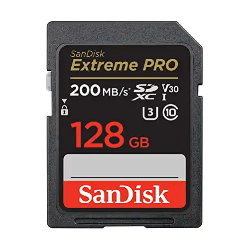 SanDisk 128GB Extreme PRO SDXC UHS-I Memory Card - C10, U3, V30, 4K UHD, SD Card