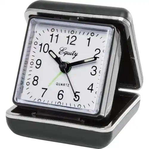 Equity by La Crosse Quartz Analog Fold-Up Travel Alarm Clock, Pack of 1, Black