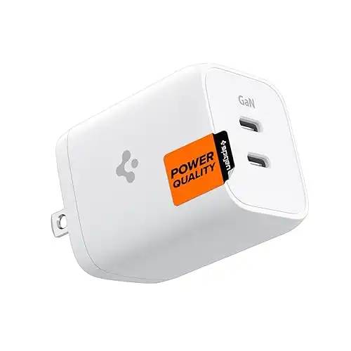 Spigen 65W USB C Charger, [GaN 652 Total 65W 2 Ports GaN III Tech] Dual Fast Charger PD 3.0 Charging Block