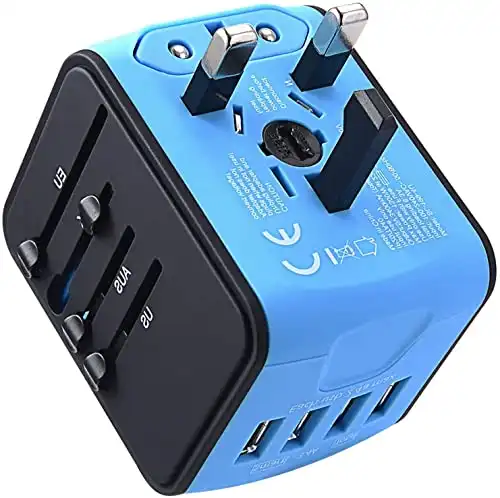 International Travel Adapter Universal Power Adapter US, EU, UK, AU 160 Countries (Blue)