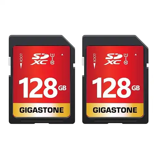 GIGASTONE 128GB 2-Pack SD Card UHS-I U1 Class 10 SDXC Memory Card with 2 mini cases