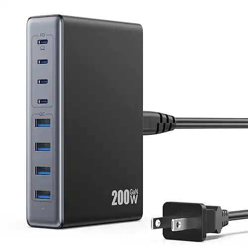 200W USB C Charger Block,GaN III USB Charging Station 8 Ports,QC4.0 + PD 65W USB C Laptop Charger Adapter