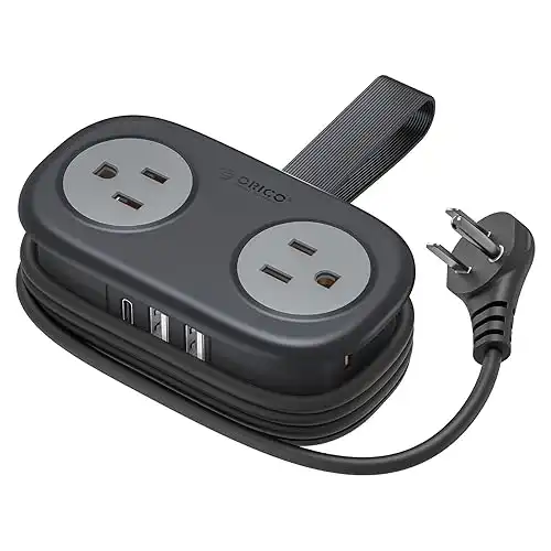 Travel Power Strip, 4 Outlets 3 USB (1 USB C) with 4FT Wrapped Short Extension Cord