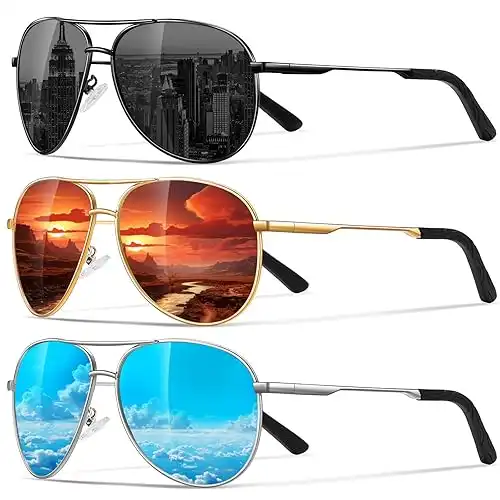 Polarized Aviator Sunglasses for Men - 3 Pack