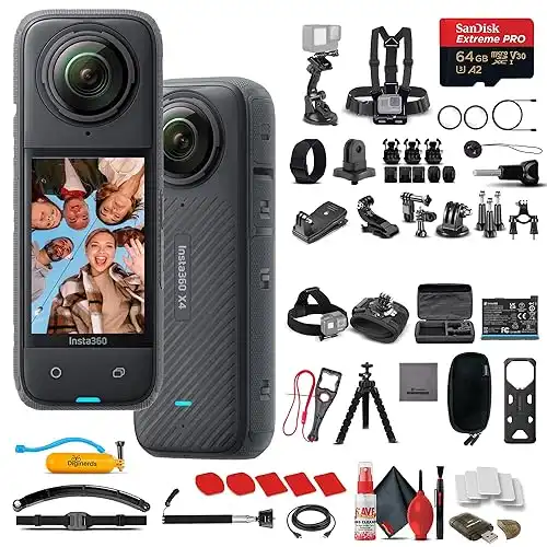 Insta360 X4 Waterproof 8K 360 Action Camera+ 50-in-1 Accessory Kit + 64GB Card + More