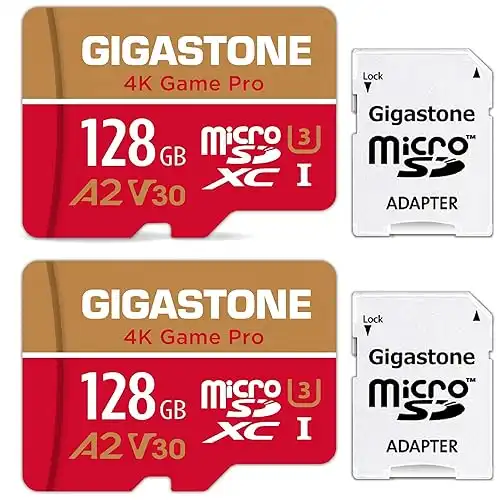 GIGASTONE 128GB 2-Pack Micro SD Card, Speed Up to 120MB/s, UHS-I U3 C10 with Adapter