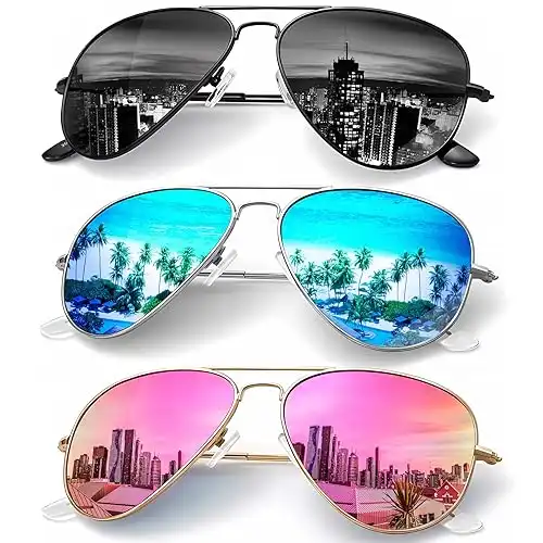 Classic Aviator Sunglasses for Men, Women - 3 Pack