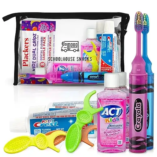 Kids Travel Size Toiletries Bag with Essential Oral Care Items