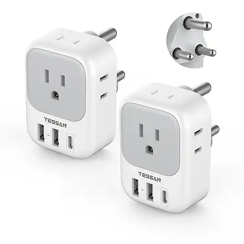 Type M Power Adapter with 4 AC Outlets 3 USB Ports(1 USB C), for use in South Africa Botswana Namibia Nepal Bhutan